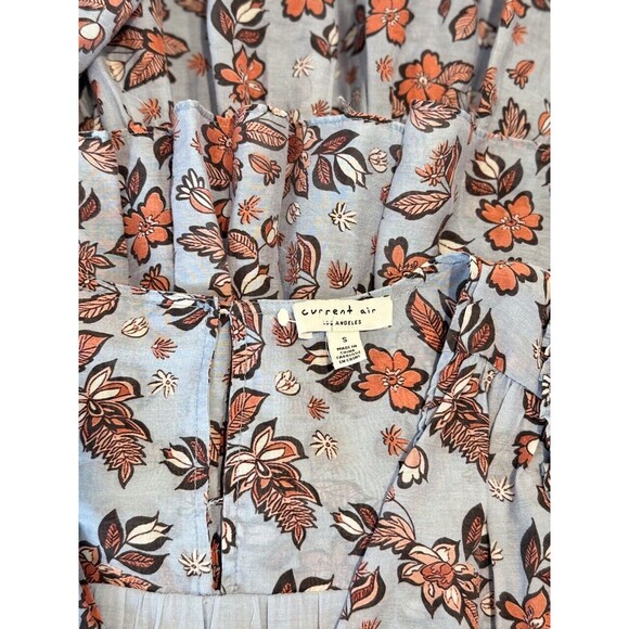 Current Air Dress Blue Smocked Waist Floral Mini V Neck Trumpet Boho Size Small - Picture 4 of 11